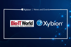 A banner titled "Xybion | News and Events" featuring the Xybion logo on the right side and the "Bio-IT World" logo on the left.