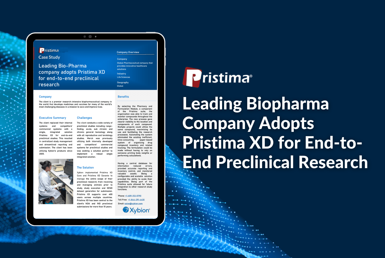Biopharma company implements Pristima for comprehensive end-to-end research solutions in drug development.