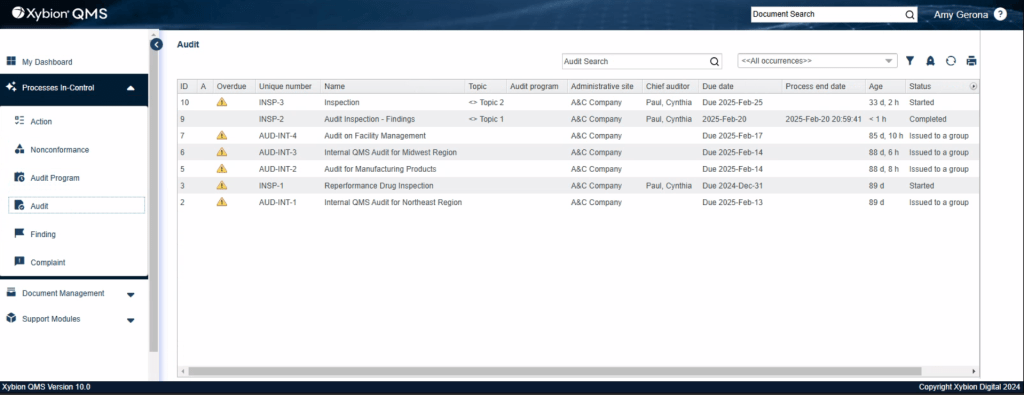 Xybion QMS Audit Management Software